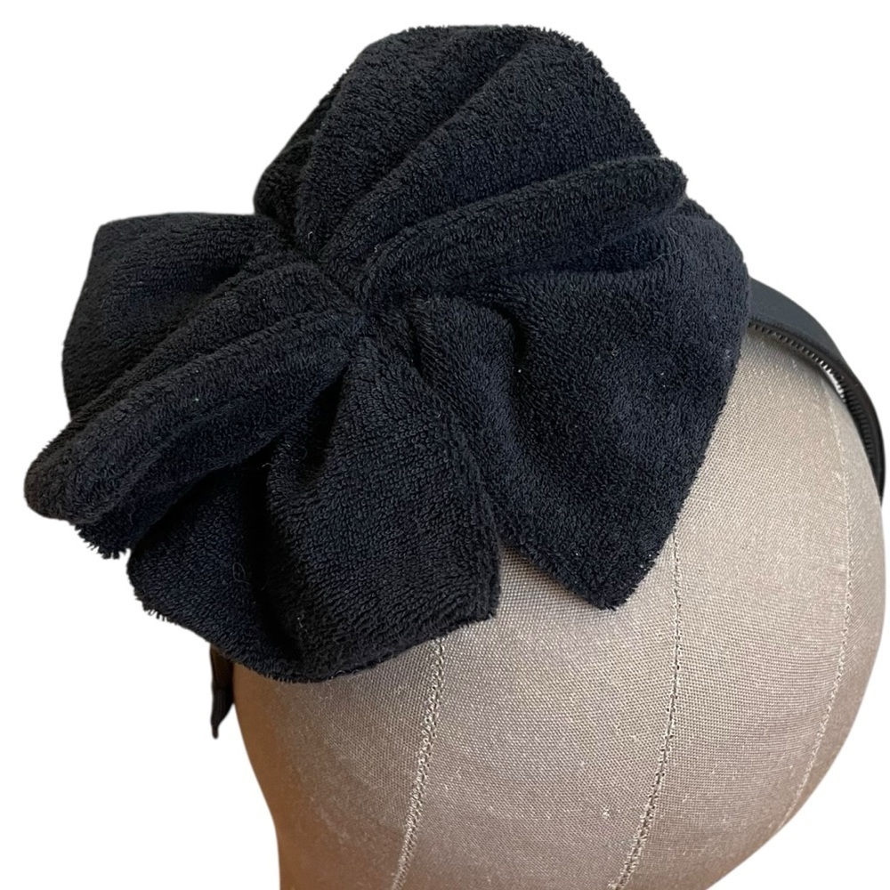 4/$25 Black Terry Cloth Towelling Bow Headband - Picture 6 of 9